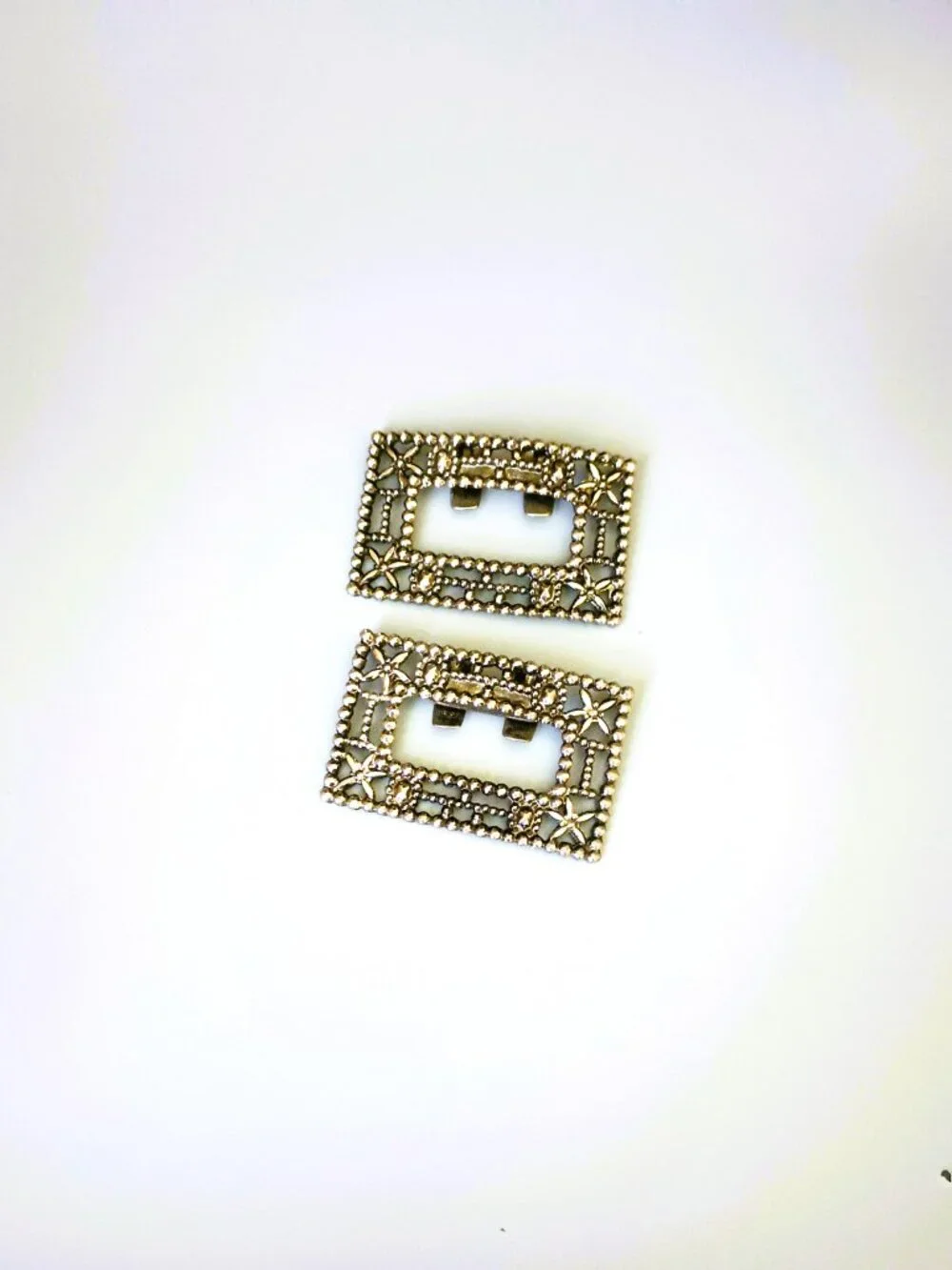Vintage Marcasite Silver Shoe Clips Rectangular Cut Out Floral